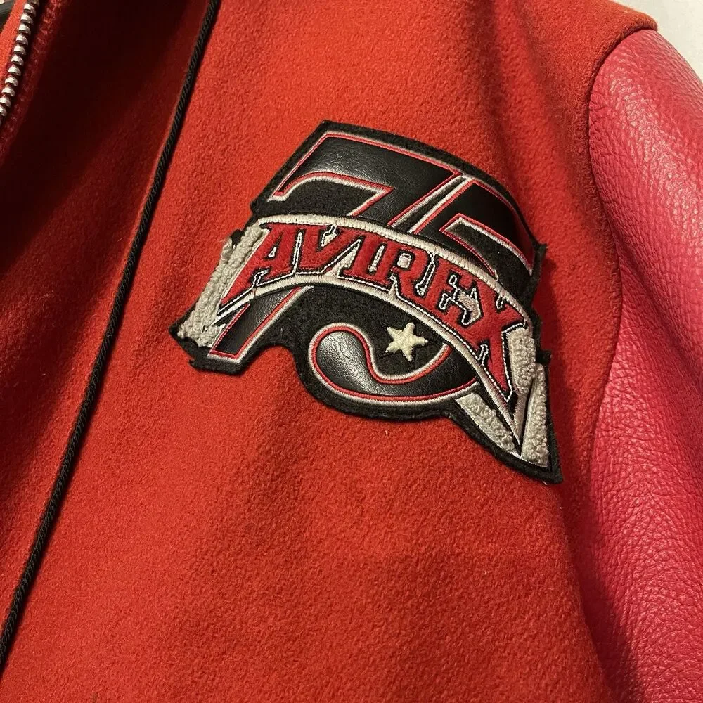 Vintage 90s Avirex 75 Varsity Sport Leather Red New York Bomber Jacket 3XL